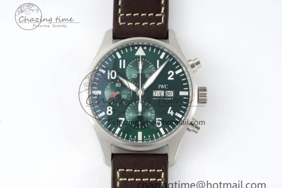MIROTIME 0319 Bright Pilot Chrono SS AZF 1:1 Best Edition Green Dial on Brown Leather Strap A 7059